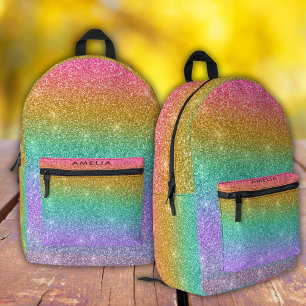 Regenboog glitters glanzende moderne meisjesrugzak bedrukte rugzak
