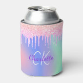 Regenboog glitters glazuur druipt roze monogram gl blikjeskoeler (Blikje Voorkant)