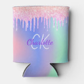 Regenboog glitters glazuur druipt roze monogram gl blikjeskoeler (Voorkant)