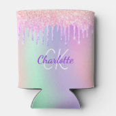 Regenboog glitters glinsterende roze monogram blikjeskoeler (Achterkant)