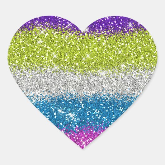 Regenboog Glitters Strepen Hart Sticker (Voorkant)