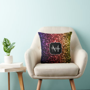 Regenboog glittersparkelende Monogram PLdesign Kussen