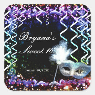 Regenboog Gloeiend Masquerade Masker Verjaardagsfe Vierkante Sticker