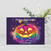 🌈🎃Regenboog Gloeiende Pompoen kaart (Staand voorkant)