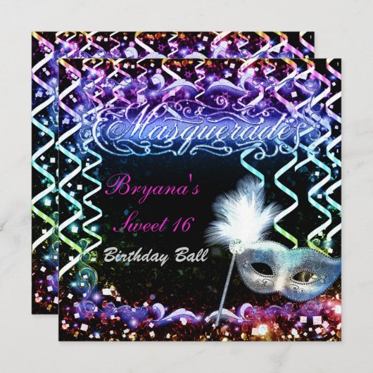 Regenboog Glow Masquerade Masker Verjaardagsfeestj Kaart (Voorkant / Achterkant)