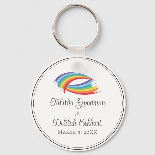 Regenboog golven mooie aangepaste bruiloft sleutelhanger (Voorkant)