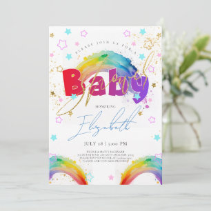 Regenboog Goud Aquarel Baby shower Invitation Kaart