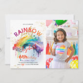 Regenboog Goud Aquarel Foto Verjaardag Uitnodiging (Voorkant)