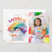 Regenboog Goud Aquarel Foto Verjaardag Uitnodiging (Voorkant / Achterkant)