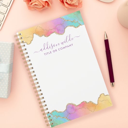 Regenboog Goud Waterverf Agate Aangepaste Zakelijk Planner