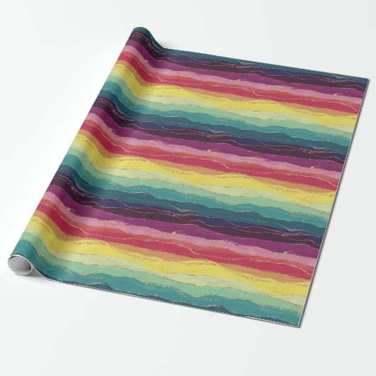 Regenboog gouden strepen cadeaupapier (Uitgerold)