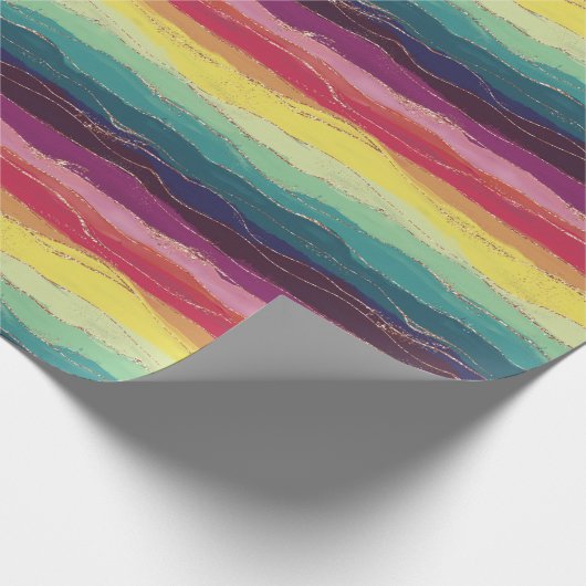 Regenboog gouden strepen cadeaupapier (Hoek)