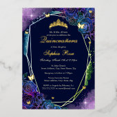 Regenboog Gouden Vlinder Bloemen Quinceanera Folie Uitnodiging (Voorkant)