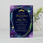 Regenboog Gouden Vlinder Bloemen Quinceanera Folie Uitnodiging (Staand Voorkant)