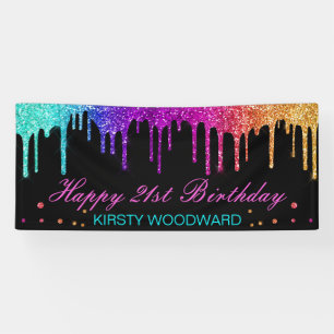 Regenboog Gradiënt Druppelende Glitter Verjaardag Spandoek