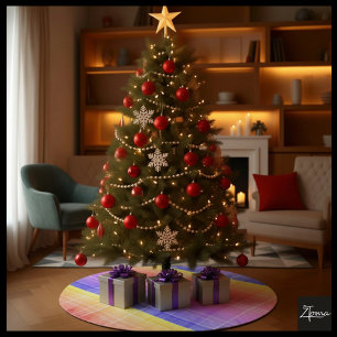Regenboog Gradiënt Modern Plaid Tartan Patroon Kerstboom Rok