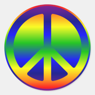 Regenboog Gradiënt Vredessymbool en Zwarte Achterg Ronde Sticker