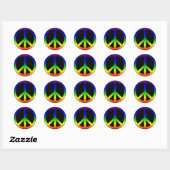 Regenboog Gradiënt Vredessymbool op Zwart Ronde Sticker (Vel)