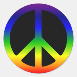 Regenboog Gradiënt Vredessymbool op Zwart Ronde Sticker