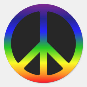 Regenboog Gradiënt Vredessymbool op Zwart Ronde Sticker
