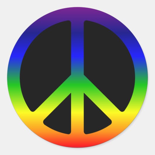 Regenboog Gradiënt Vredessymbool op Zwart Ronde Sticker (Voorkant)