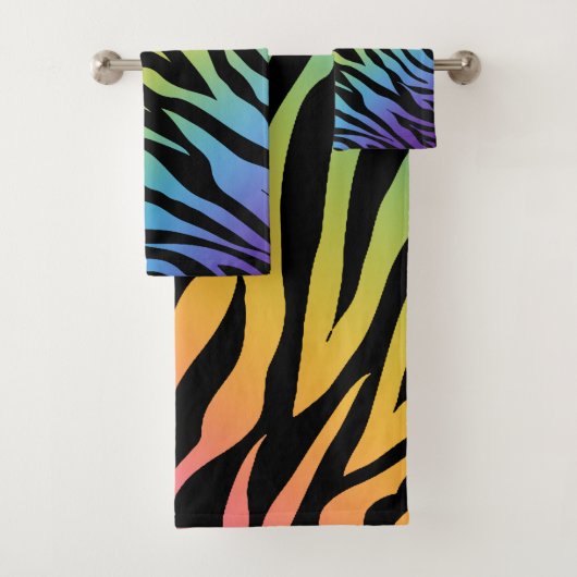 Regenboog Gradiënt Zebra Strepenprint op Zwart Bad Handdoek (Insitu)