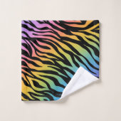Regenboog Gradiënt Zebra Strepenprint op Zwart Bad Handdoek (Wasdoekje)