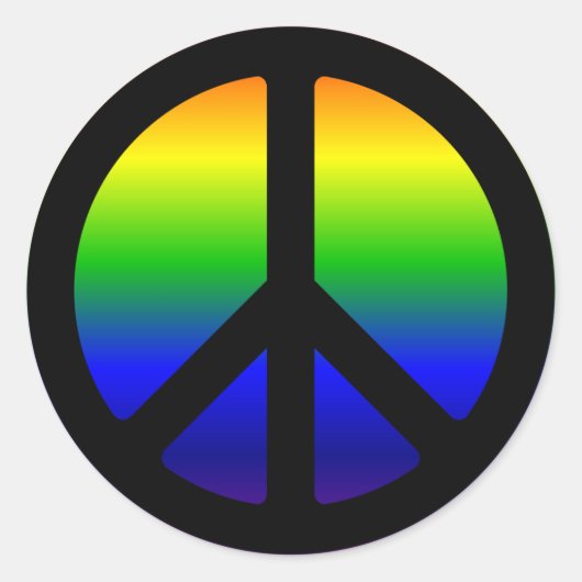 Regenboog Gradiënt Zwart Vredessymbool Ronde Sticker (Voorkant)