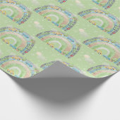 Regenboog groen en blauw met auto's straatnaambord cadeaupapier (Hoek)