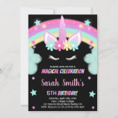 Regenboog Groen Zwart Eenhoorn Verjaardag Uitnodig Kaart (Voorkant)