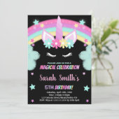 Regenboog Groen Zwart Eenhoorn Verjaardag Uitnodig Kaart (Staand voorkant)