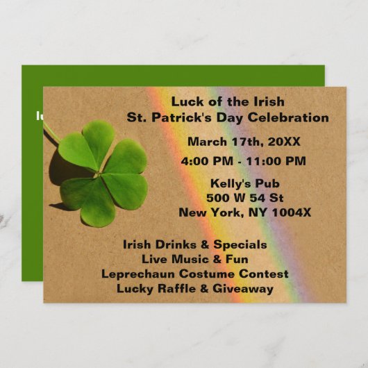 Regenboog & Groene Klaver Drinkende Ierse Kaart (Voorkant / Achterkant)