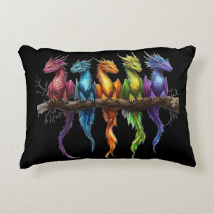Regenboog groep baby draken op zwart accent kussen