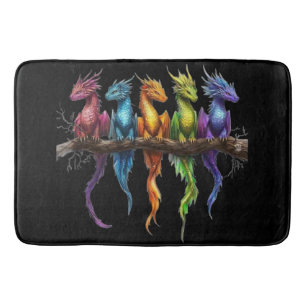 Regenboog groep baby draken op zwart badmat