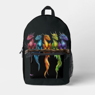 Regenboog groep baby draken op zwart bedrukte rugzak