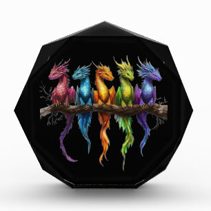 Regenboog groep baby draken op zwart fotoblokken