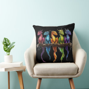 Regenboog groep baby draken op zwart kussen