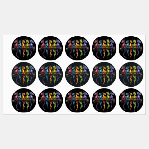 Regenboog groep baby draken op zwart labels