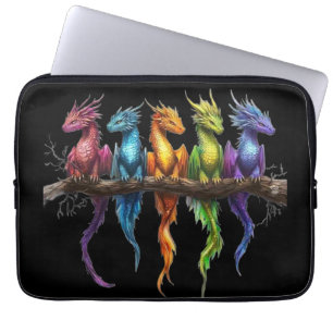 Regenboog groep baby draken op zwart laptop sleeve