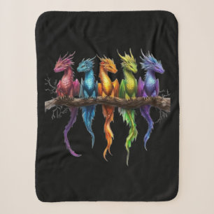 Regenboog groep baby draken op zwart sherpa deken