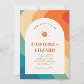 Regenboog Groovy Kleurrijke Wavy Boho Bruiloft QR Kaart (Voorkant)