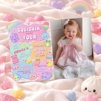 Regenboog Groovy Squishy Meisje 4e Verjaardagsfoto Kaart