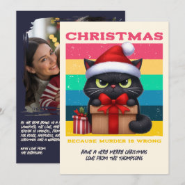 Regenboog Grunge Grappige Kat Retro Kerst Foto Feestdagenkaart