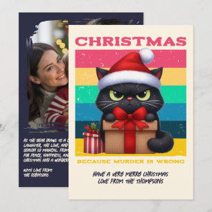 Regenboog Grunge Grappige Kat Retro Kerst Foto Feestdagenkaart