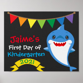 Regenboog Haai Eerste Dag van School Schoolbord Be Poster