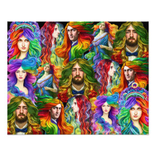 Regenboog haar Godin mannen vrouwen Fantasy collag Foto Afdruk