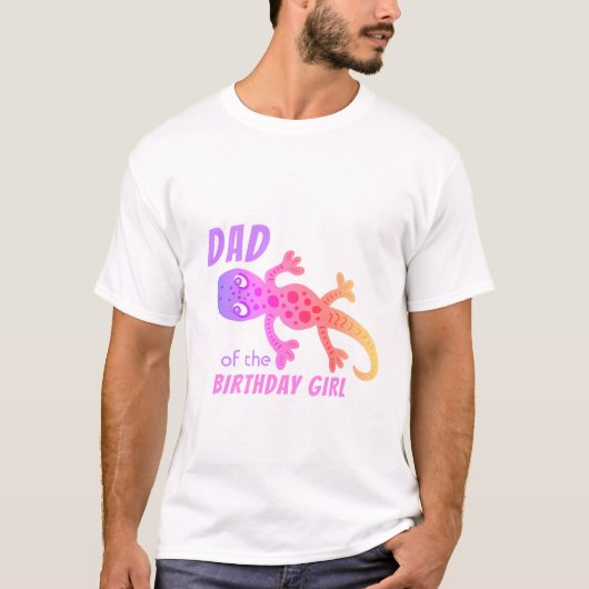 Regenboog hagedis gekko vader van verjaardag meisj t-shirt (Voorkant)
