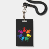 Regenboog handen badge (Voorzijde met lanyard)