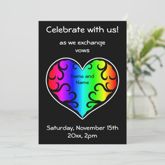 Regenboog hart bruiloft kaart (Staand voorkant)