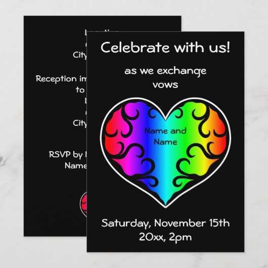 Regenboog hart bruiloft kaart (Voorkant / Achterkant)